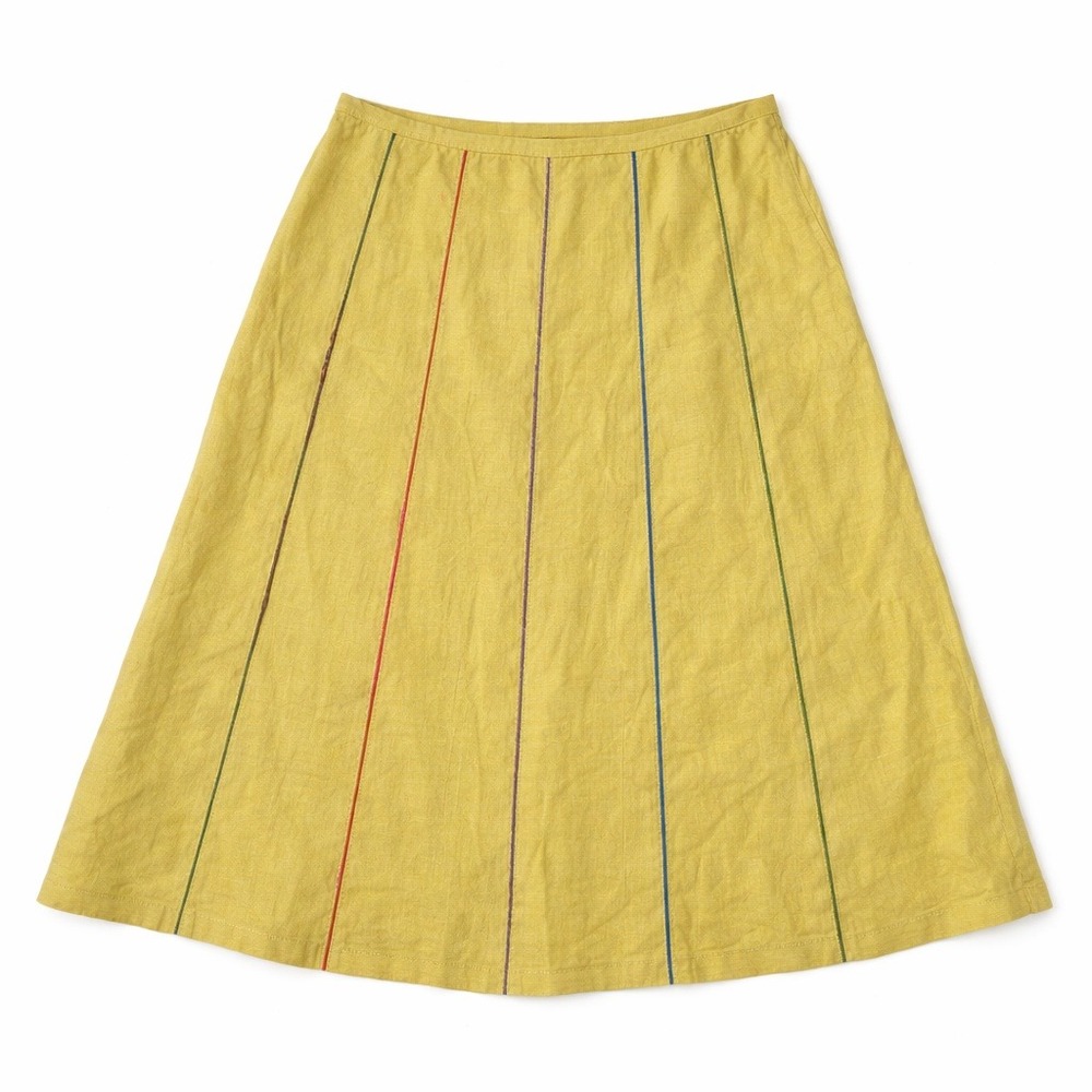 Harve Benard Yellow A-Line Skirt with Multicolor Pinstripes